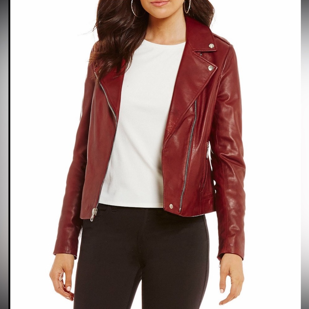 Gianni Bini burgundy leather jacket size M